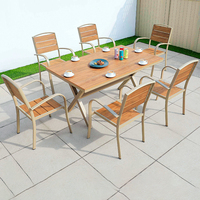 Ensemble de meubles de patio en bois imperméable moderne pour restaurant et salon de jardin - Ensemble de table et de chaises écologiques et durables
