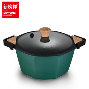 Sipyong Octagonal <b>Soup</b> <b>Pot</b> 5L Dark Green Induction Compatible Double Ear Stew <b>Pot</b> With Lid - Product Image 1