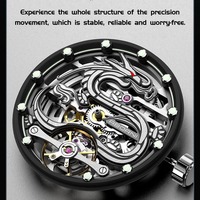 OEM Uhr mit Drachen-Design, Mechanisches Uhrwerk, Herren Edelstahl Leuchtende Wasserdichte Maßgefertigte Skelett Automatik Luxusuhr