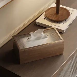 صندوق مناديل خشبي مستطيل بتصميم فاخر عالي الجودة بمقاس 19.7*12.7 سم