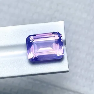 Natural Faceted Gemstone Crystal Amethyst Elongated Octagonal Brilliant Purple Color with GRC Certificate for Jewelry Making