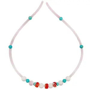 Rose Quartz beads and Natural turquoise spiny oyster smooth beads handmade necklace full strand 16inch gift for women