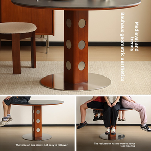 <span class=keywords><strong>Tavolo</strong></span> da Pranzo Rotondo <span class=keywords><strong>Allungabile</strong></span> in <span class=keywords><strong>Legno</strong></span> <span class=keywords><strong>Massello</strong></span> con Piano in Marmo, Design <span class=keywords><strong>Moderno</strong></span> Nordico Pieghevole Ecologico per Casa e Piccoli Appartamenti - Product Image 3