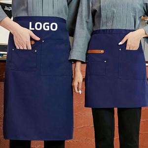 Tablier de cuisine en toile et vinyle gris, imperméable, blanc, mi-court, pour restaurant, barista, uniforme de cuisine en coton - Product Image 1