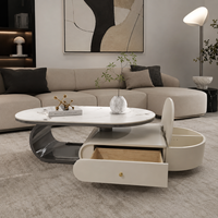 Table basse moderne en marbre ovale, durable, avec cadre en bois écologique, de style minimaliste et luxueux, avec tiroir de rangement, pour salon et appartement