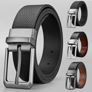 Cinto Casual de Negócios Masculino com Fivela Rotativa Dupla Face, Padrão de Pedra Lychee, Acessório Decorativo para Jovens em Liga - Product Image 1
