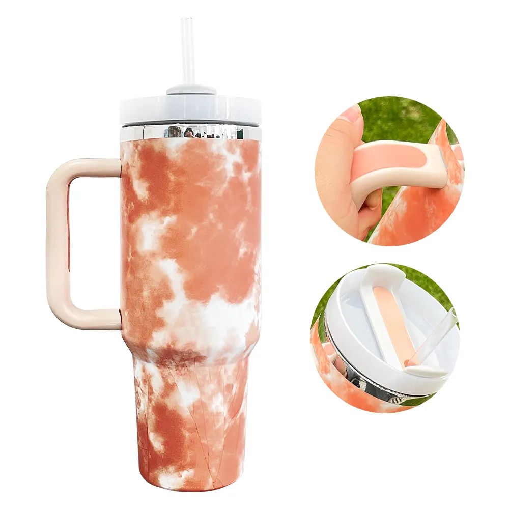 Mới nhất thép không gỉ xử lý du lịch Mug Wisteria pcean mô hình TIE DYE 40oz chân không cách điện Tumbler cho quà tặng tùy chỉnh