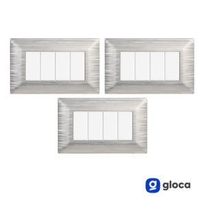 Placa de interruptor de pared Gloca, 4 interruptores, 4 vías, plástico plateado satinado, fácil instalación, juego de 3 - Product Image 3