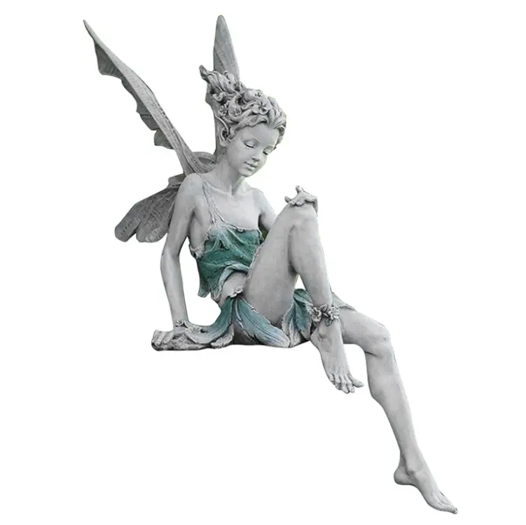La escultura de Hada de resina tiene un par de hermosas estatuas de jardín de alas