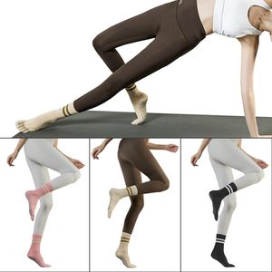 Women Striped Long <b>Yoga</b> Socks Five-finger Socks <b>Pilates</b> Socks Professional Women's Non-slip Mid-length Sports Fingering - Product Image 5