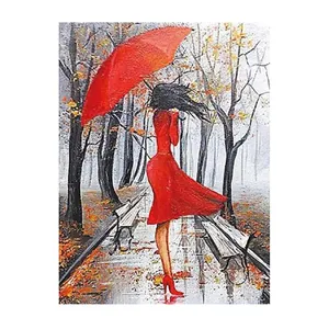 Wholesale 5d Diy Diamond Painting Cross Stitch Woman With Red Umbrella Full Drill Mosaic Embroidery Home Wall Decor Picture Kits