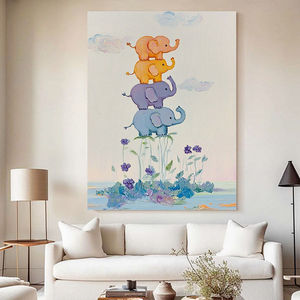 Pintura al óleo pintada a mano, elefante auspicioso, arte de pared texturizado moderno para decoración de fondo de sofá de sala de estar - Product Image 3