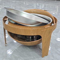 Chauffe-Plat Rond en Acier Inoxydable Effet Bois pour Buffet d'Hôtel, Chauffe-Plat Coque Clamshell pour Plats Chauds