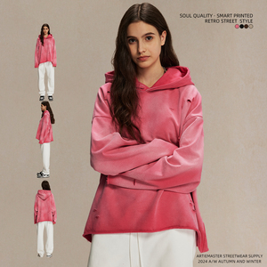 Wholesale 450g Men's Women's Custom Logo Hoodie Fashion Water <b>Spray</b> Print Irregular Holes Rough Edge Old Wash 3D Made <b>Fabric</b> - Product Image 4