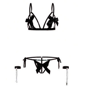 2025 Ondeugend Meisje Ondergoed Custom Volwassen Rode Bh En Slipje Strass Letters Thong Valentines Dag Bh Sets Met Grote Strik - Product Image 4