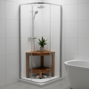 Banc de douche d'angle en bois de teck, hauteur 17 po, rayon 12 po, capacité 300 lb, étagère de rangement, tabouret de douche autoportant - Product Image 2