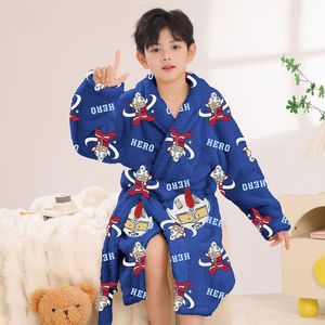 Peignoir <span class=keywords><strong>de</strong></span> <span class=keywords><strong>nuit</strong></span> en polaire corail doux et chaud pour garçons, enfants et adolescents, en polyester tricoté, collection automne-hiver - Product Image 6