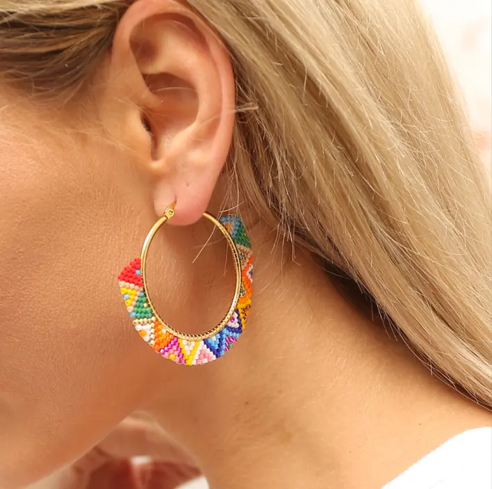 Bohemian Rainbow Earrings Stainless Steel Native Jewelry Pendiente Colorful Delica Miyuki Beads Hoop Earrings For Women