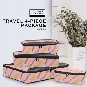 Organiseurs de bagages de voyage à double fermeture éclair, motif fleurs de lei roses d'Hawaï, 4 pièces, conception personnalisée, cubes de compression pour valises - Product Image 5