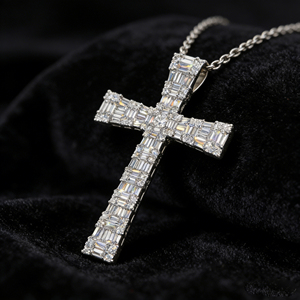 CUSTOM SILVER 10K/14K/18K GOLD PLATED LAB GROWN CVD DIAMOND CLASSIC ENGAGEMENT GIFT SWEATER <b>CHAIN</b> NECKLACE <b>CROSS</b> PENDANT - Product Image 6