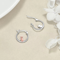 Joyería de animales de moda, pendientes de aro redondos de búho pequeño chapados en dos tonos de Plata de Ley 925 para mujer
