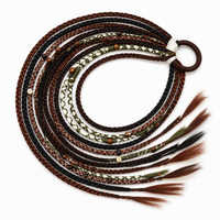 Extensions de queue de cheval tressées bohèmes de 24 pouces avec perles en bois, postiches synthétiques antidérapantes pour femmes, idéales pour festivals et soirées