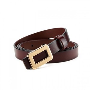 Ceinture de luxe en cuir de vachette véritable pour femmes Boucle carrée en alliage Style occidental Jeans à la mode P - Product Image 1