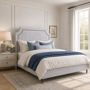 <span class=keywords><strong>Letto</strong></span> <span class=keywords><strong>Matrimoniale</strong></span> Moderno di Lusso Imbottito con <span class=keywords><strong>Testiera</strong></span> <span class=keywords><strong>in</strong></span> <span class=keywords><strong>Tessuto</strong></span> a Righe Blu, Disponibile nelle Misure Queen e King, per Set di Arredamento Camera da <span class=keywords><strong>Letto</strong></span> Principale - Product Image 1