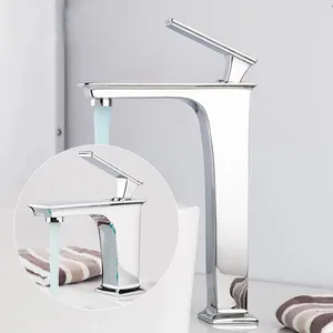 Grifo mezclador de lavabo de un solo orificio de cobre, grifería creativa de cascada, salida de agua, grifos para lavabo de baño