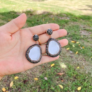 Commercio all'ingrosso turco design pave crystal cat eye stone pendant ciondola l'orecchino strass stud fashion jewelry orecchini DZE214 - Product Image 4