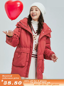 Nouvelle veste d'hiver <span class=keywords><strong>longue</strong></span> à <span class=keywords><strong>capuche</strong></span> rouge pour femme imperméable à sequins et plumes - Product Image 3