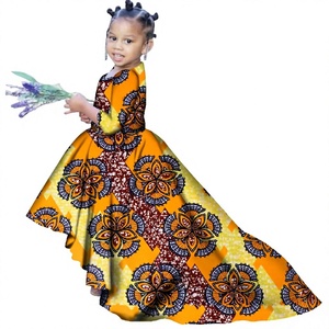 Robe d'été respirante à fleurs Dashiki pour fille africaine, grande taille, manches courtes, ajourée, longue, en coton Bazin Riche naturel pour enfants - Product Image 3