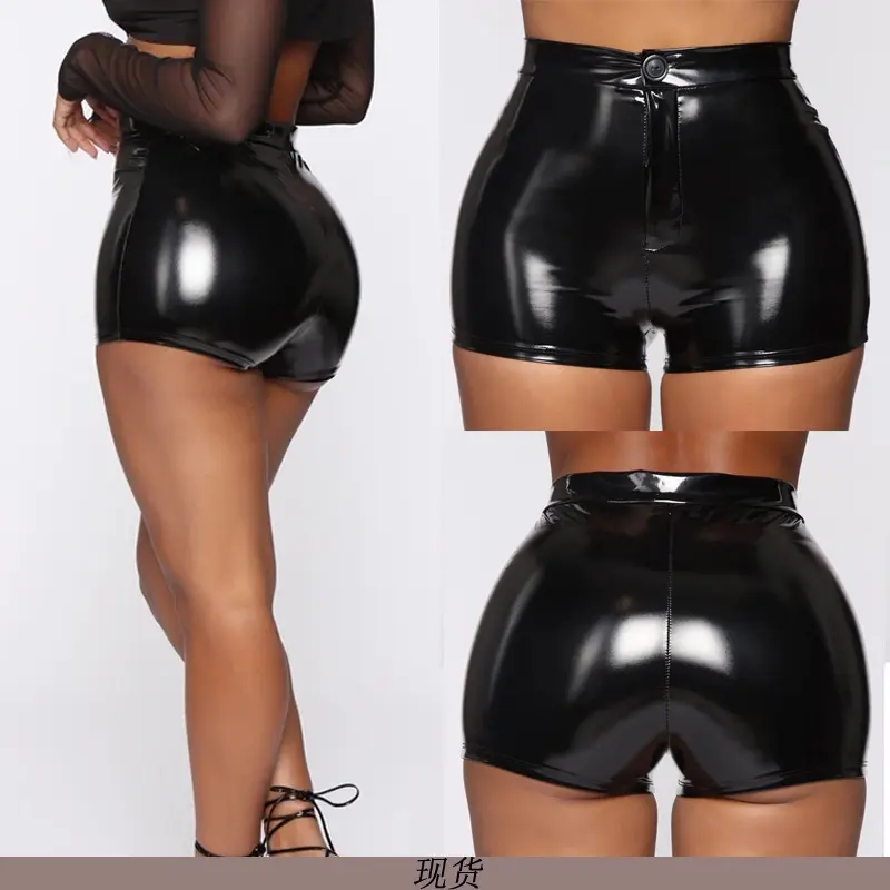 2023 Summer Women Black Fashion Party Clubwear High Waist Hip Lift Booty Leather Shorts For Ladies