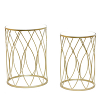 Ensemble de 3 tables basses modernes en fer, design C, empilables et convertibles, avec plateau miroir/verre/marbre, luxe classique pour salon