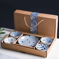 ประเทศจีนผู้ผลิตสไตล์ญี่ปุ่นสีฟ้าและสีขาวอาหารเย็นจานจานชามชุดเครื่องครัวชุดจานชามขายส่ง
