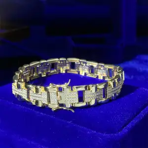 Hot Selling Nieuwe Custom Moissanite 925 Sterling Zilveren Effen Presidentiële Horloge Stijl Link Armband Voor Man