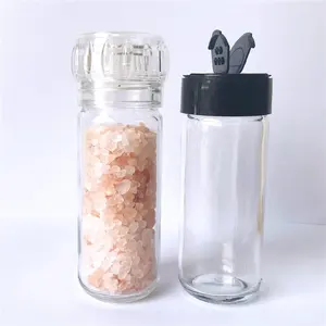 Manual Plastic Spice Grinder Crusher Himalayan Pink Salt Grinder Pepper Mill Parts With 100 Ml Glass Jar
