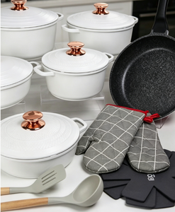 Juego de Utensilios de Cocina Antiadherentes <span class=keywords><strong>Blancos</strong></span> de 15 Piezas Zunck con Perillas <span class=keywords><strong>en</strong></span> Oro Rosa y Sartén de Granito - Product Image 6
