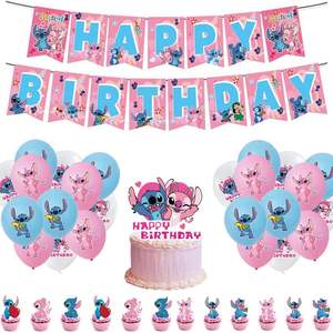 Personnage de dessin animé en gros <span class=keywords><strong>Stitch</strong></span> Lilo Pink Girls Banner Flag Cake Topper Ensembles de ballons en latex pour la décoration de fête d'anniversaire - Product Image 2