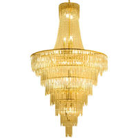 Lustre long en cristal doré de luxe à télécommande, à économie d'énergie, pour hall d'hôtel, centre commercial, escalier de grande taille et plafond haut