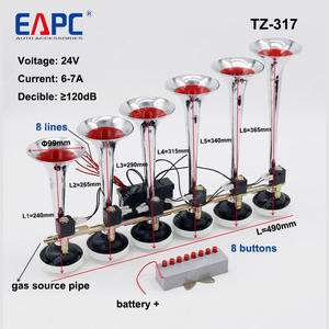 Corne à air pour camion de musique OE 317, chrome, 6 tuyaux, 8 sons, électronique, 12V ou 24V - Product Image 3