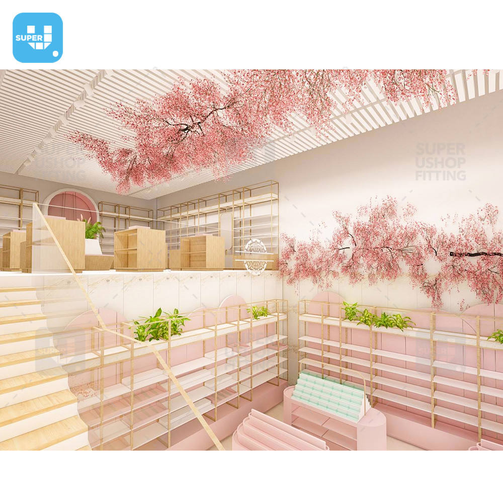 Diseño de tienda de cosméticos rosa