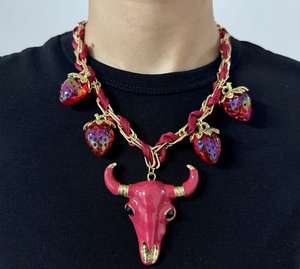 سلسلة أزياء ملفوفة بورجوندي الفراولة رئيس قلادة حمراء قلادة جميلة الفاكهة الحيوان المختنق هدية الحزب مجوهرات النساء - Product Image 2