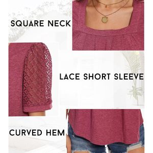 Top de manga abullonada para mujer, camisa informal de moda de verano de manga corta con cuello cuadrado de color sólido - Product Image 3