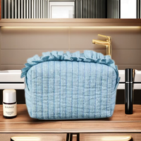 Sac de maquillage personnalisé en gros, écologique, à volants, matelassé, brodé, portable, pour filles
