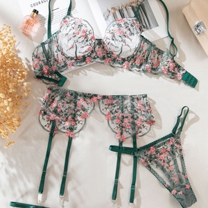 <b>Sexy</b> Embroidered Floral See-Through 4 Pieces <b>Bra</b> Brief <b>Set</b> New Push up Women's Lingerie <b>Set</b> for Woman - Product Image 6