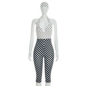 Viviblook J26JP055 Nouvelle combinaison sexy d'été pour femme, sans manches, à pois noirs et blancs, avec bandeau - Product Image 3