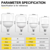 Ampoules LED E27 220-240V en gros, modèles T80/T100/T120/T140, 18W/28W/38W/48W, tube LED avec alimentation CA