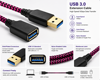 Cable de Extensión USB 3.0 Trenzado de Nailon Personalizado LUNG KAY, Transferencia de Datos de 5 Gbps, Carcasa Metálica, Carga Rápida de 3 A, Cable USB Macho/Hembra