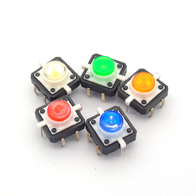 Colourful Tactile Push Button Switch Momentary 12*12*7.3MM Micro Switch Button Green White Blue Yellow Red With Light